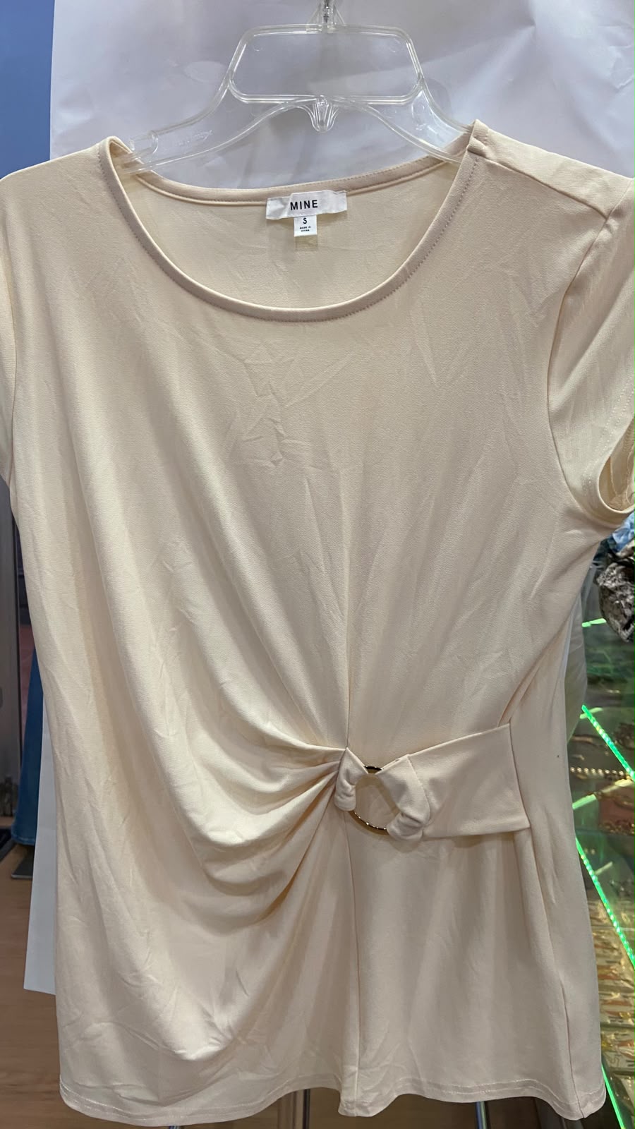 Cream Short Sleeve Top with Knot Detail