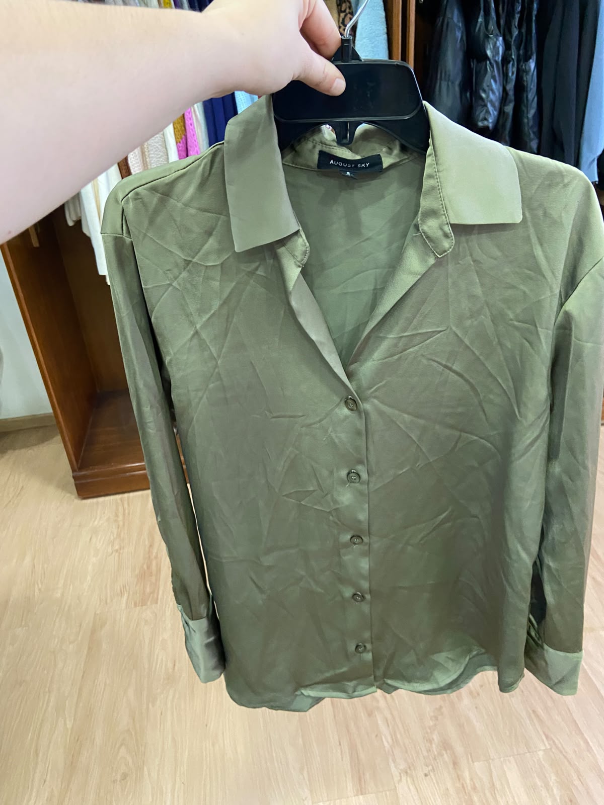 Olive Long Sleeve Button-Up Shirt with Folded Cuffs