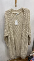 Beige Open Knit Cardigan with Wide Sleeves