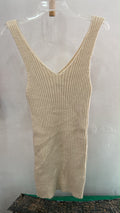 Cream Sleeveless V-Neck Ribbed Dress