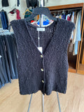 Black Sleeveless Knit Cardigan with Buttons