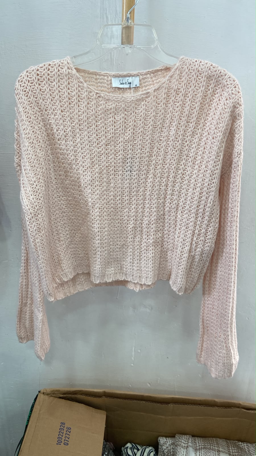 Peach Cropped Long Sleeve Sweater with Open Knit