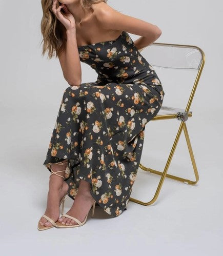 Black Floral Cowl Neck Maxi Dress