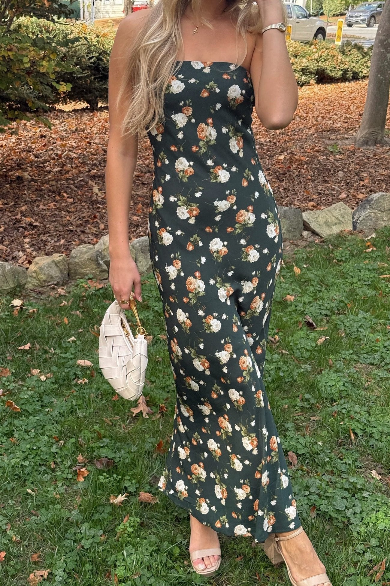 Black Floral Cowl Neck Maxi Dress