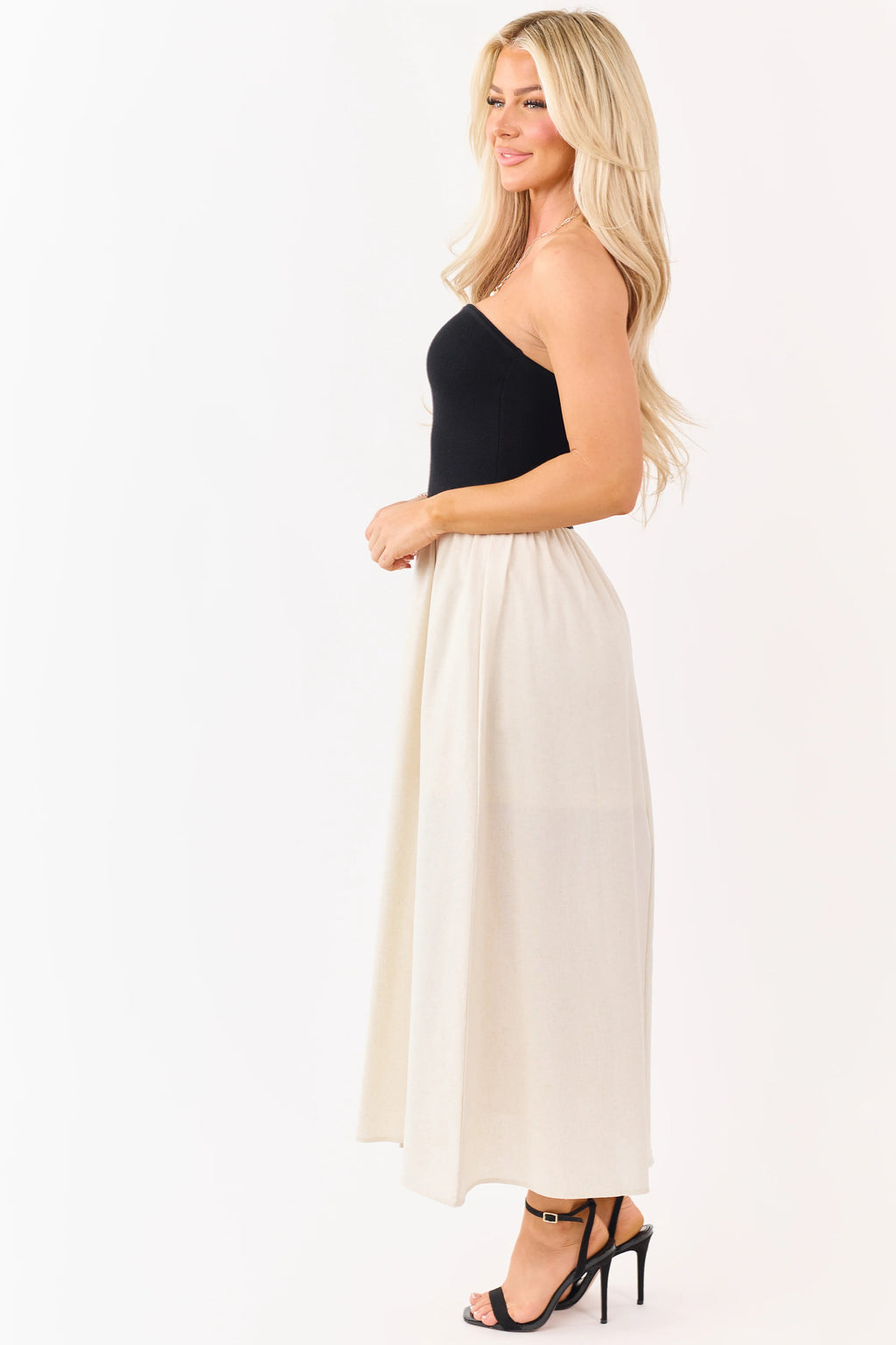 Black Strapless Maxi Dress with Cream Skirt