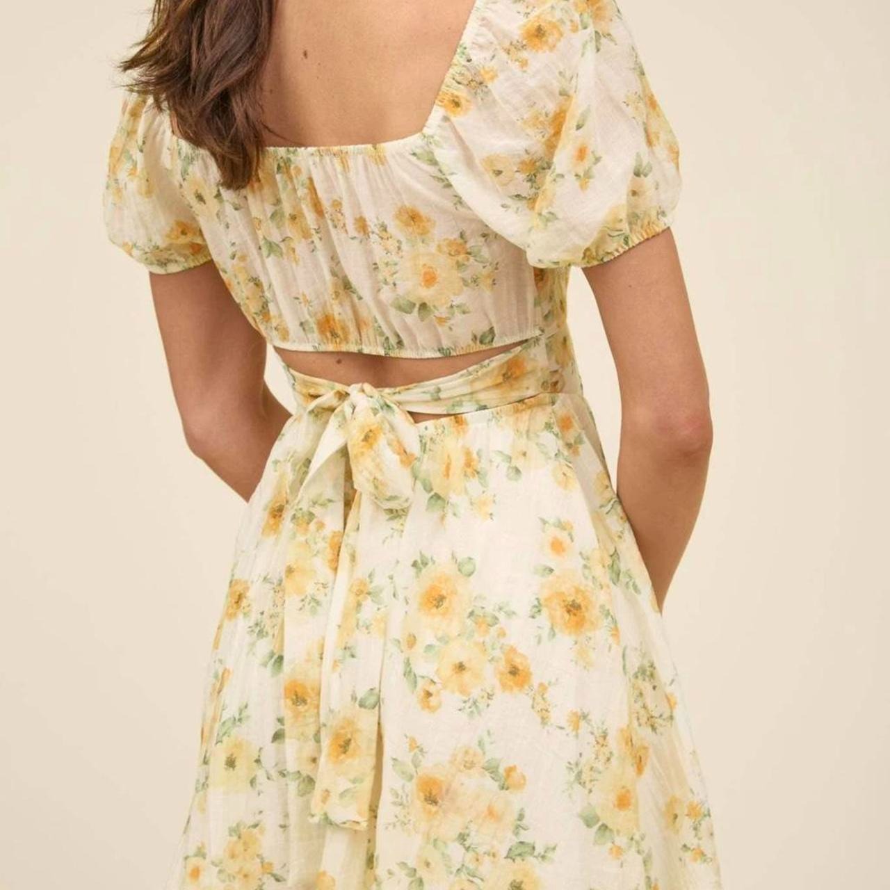 Cream Floral Puff Sleeve Mini Dress with Ruffled Hem