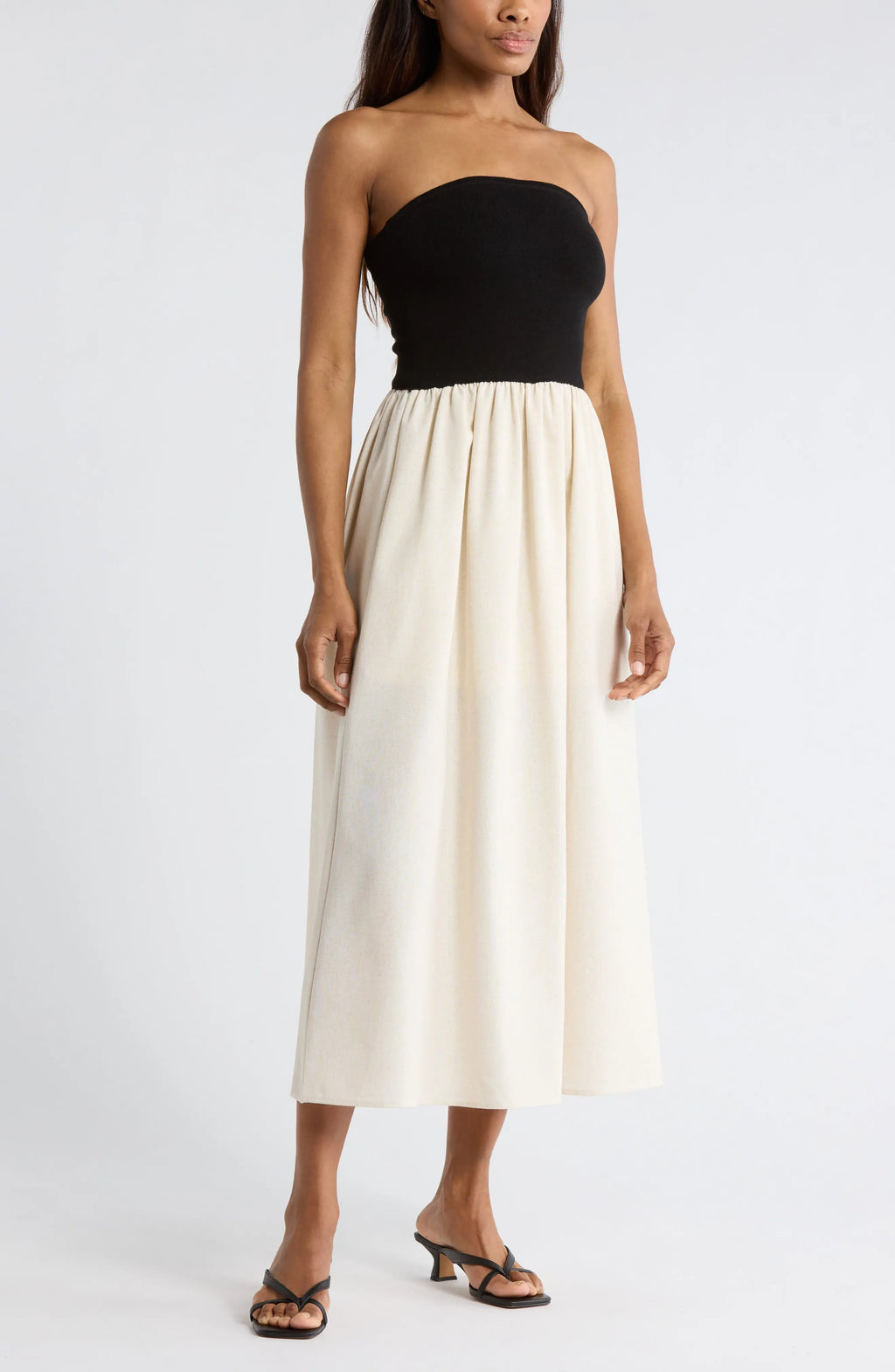 Black Strapless Maxi Dress with Cream Skirt