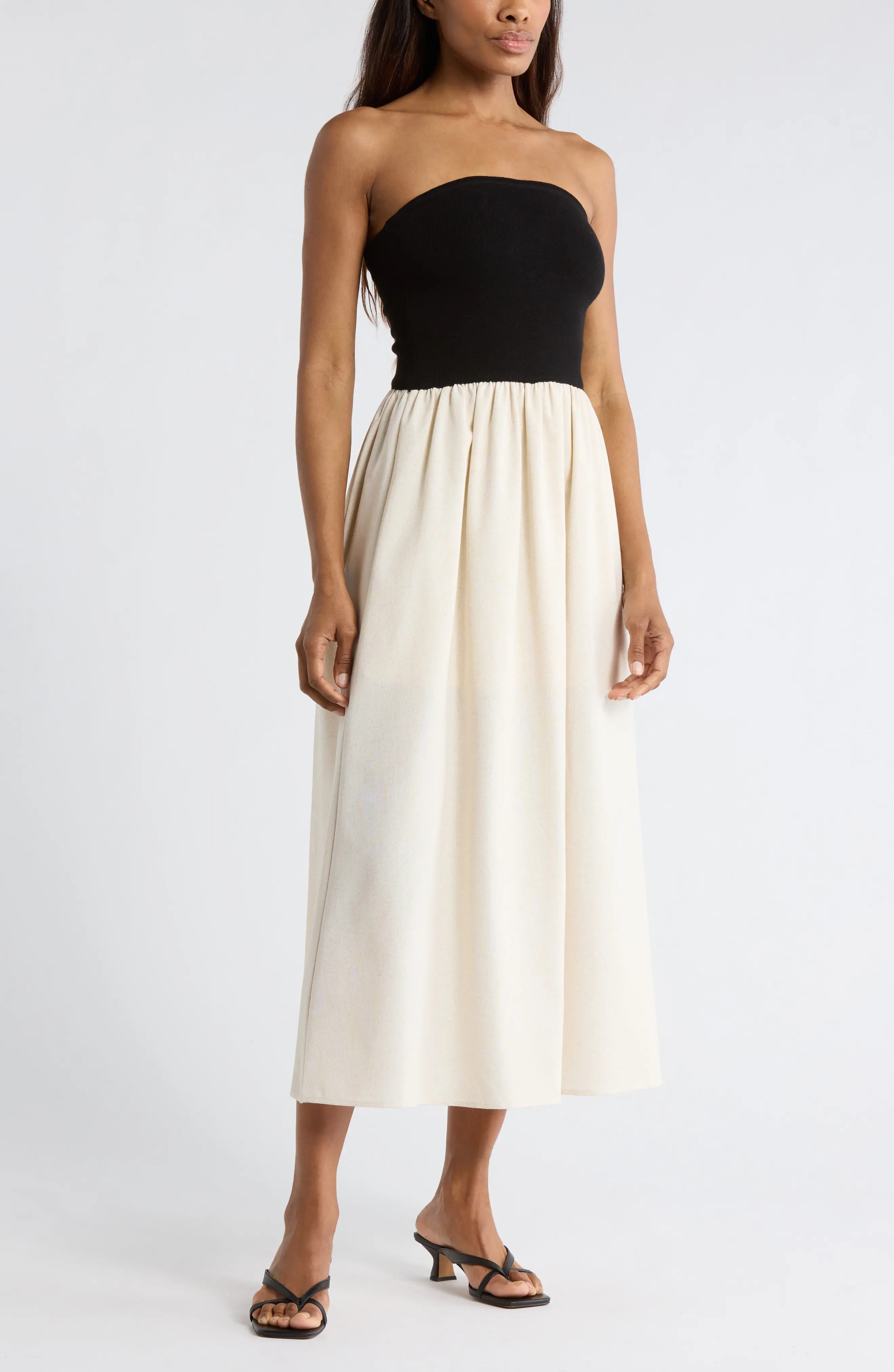 Black Strapless Maxi Dress with Cream Skirt