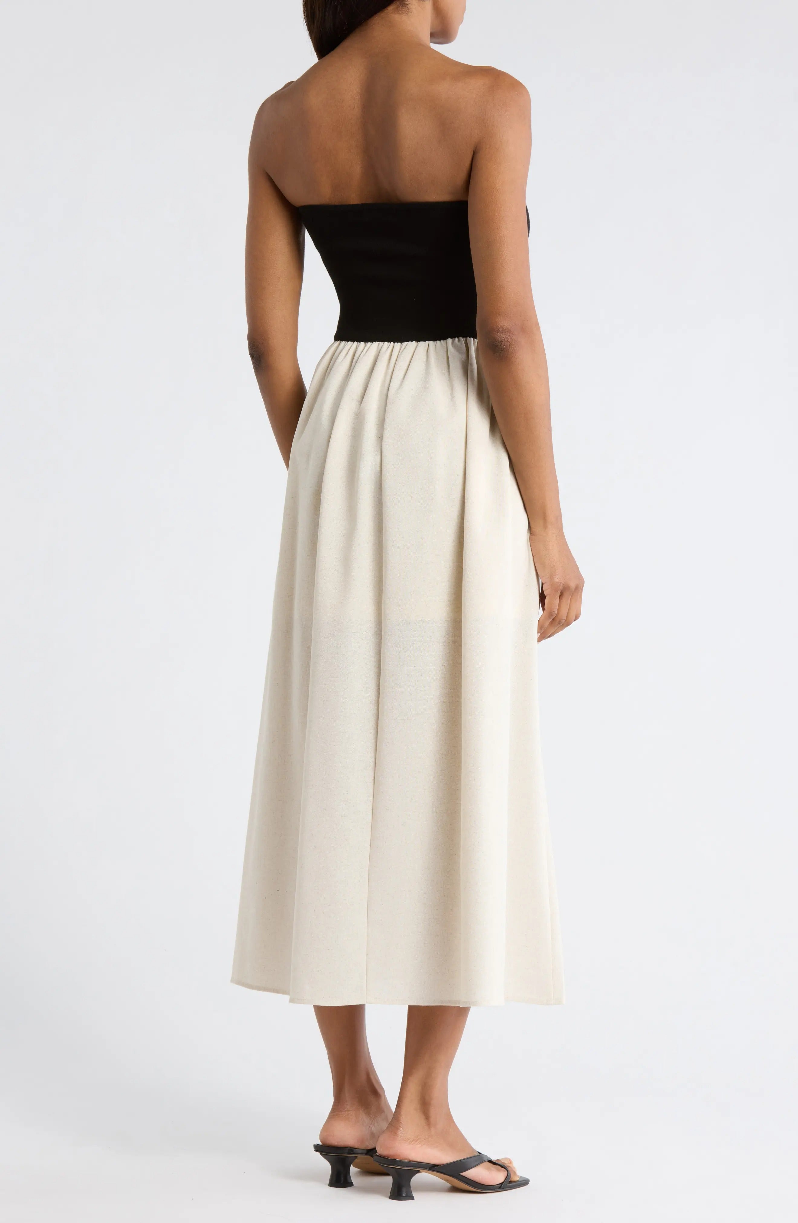 Black Strapless Maxi Dress with Cream Skirt