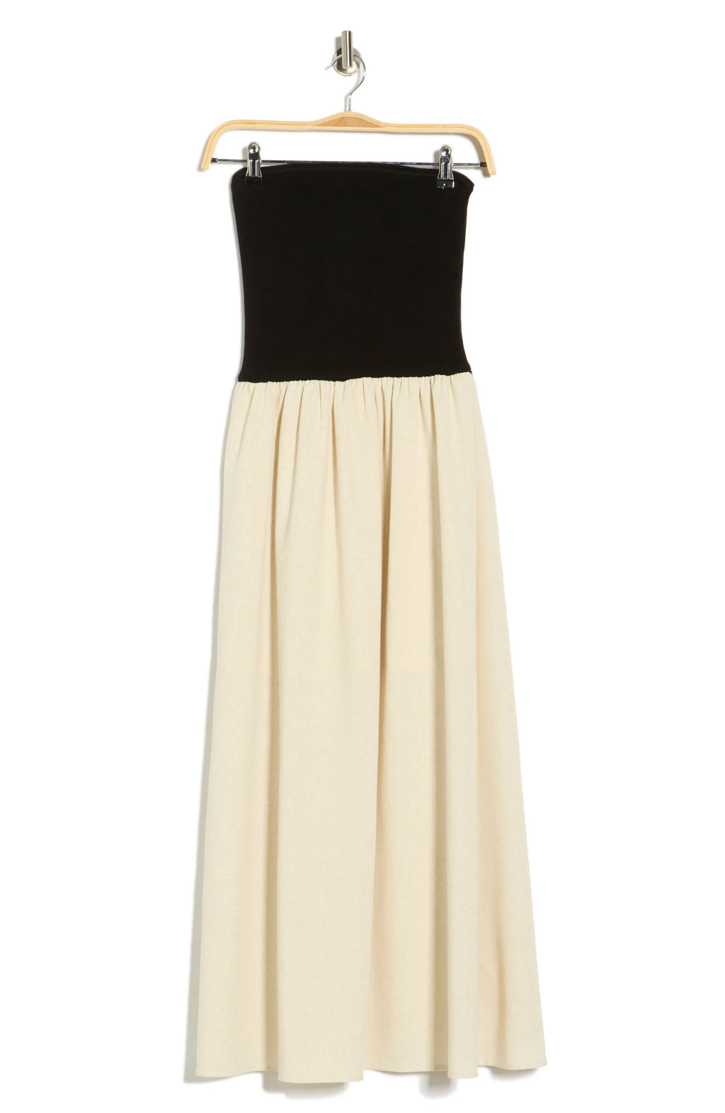 Black Strapless Maxi Dress with Cream Skirt