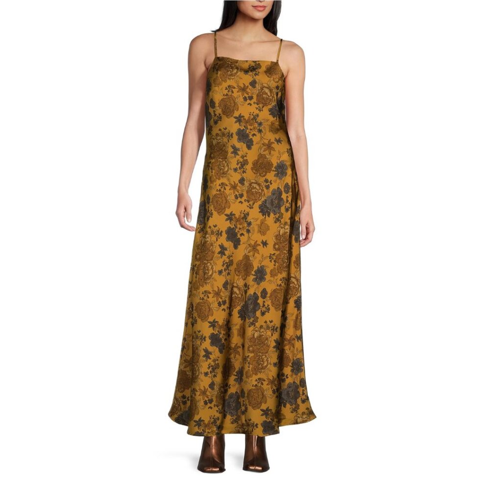 Mustard Floral Maxi Dress with Spaghetti Straps