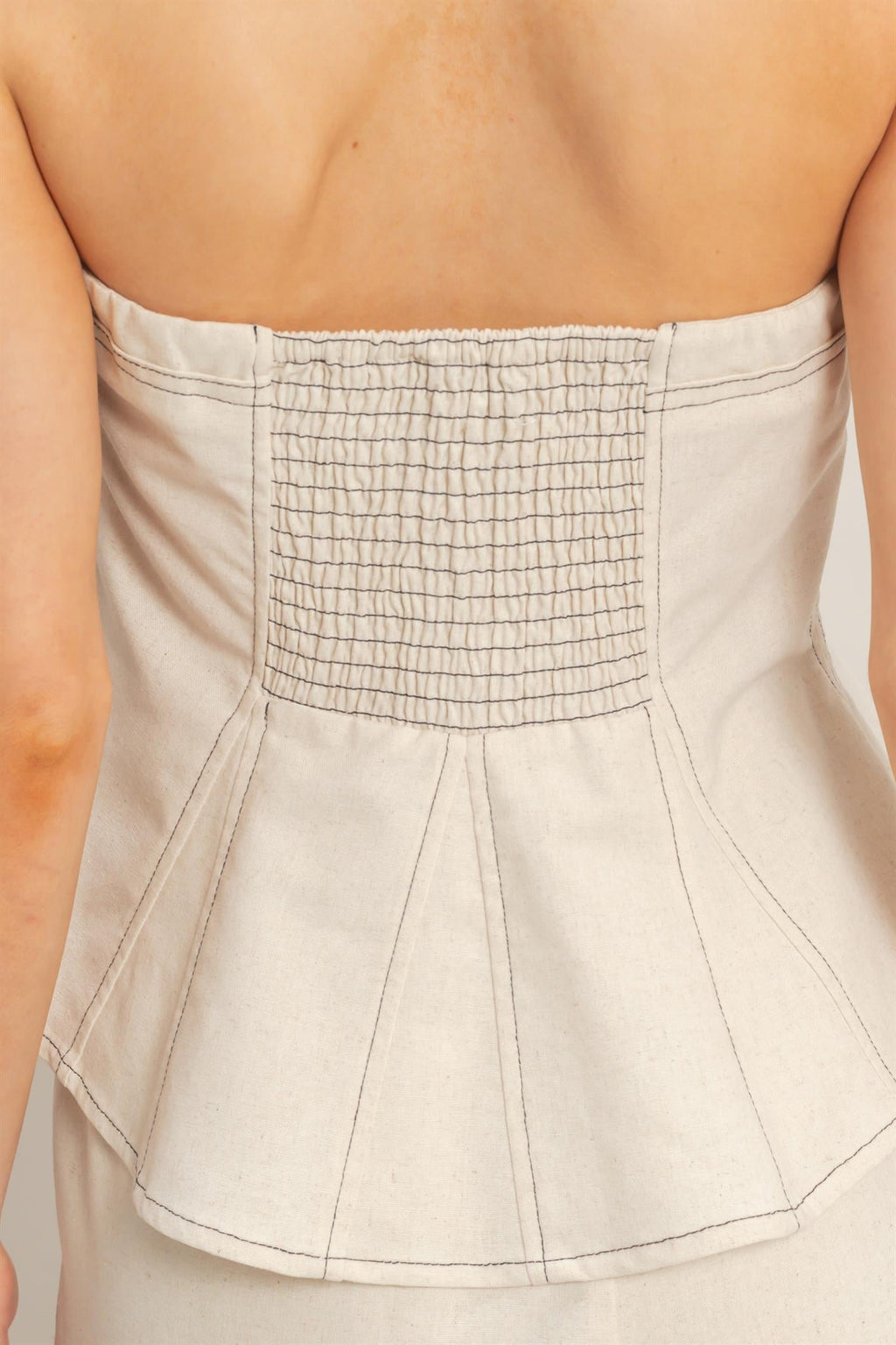 Women’s Peplum Tube Top – Strapless Smocked Back Dressy Blouse with Side Zipper