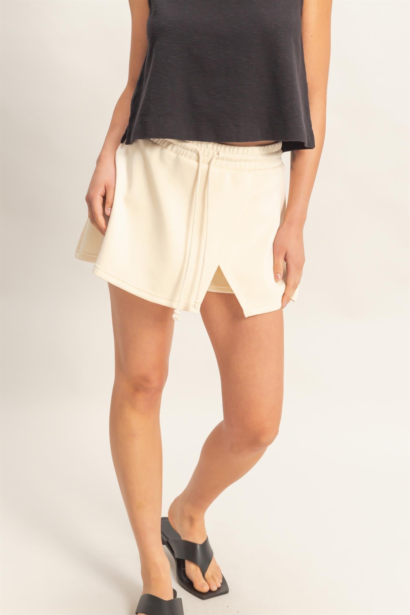 Women’s Wrap Front Elastic Waist Skort – A-Line Active Skirt with Built-In Shorts