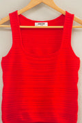 Women’s Red Textured Sleeveless Knit Top – Scoop Neck Fitted Tank Shirt
