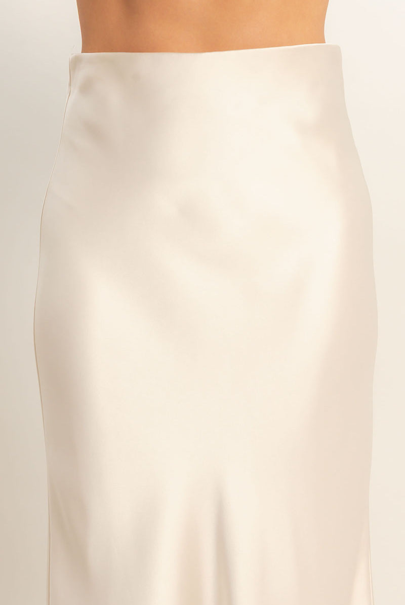 Women’s Satin Midi Skirt – Cream High Waist Slip Skirt for Chic Outfits