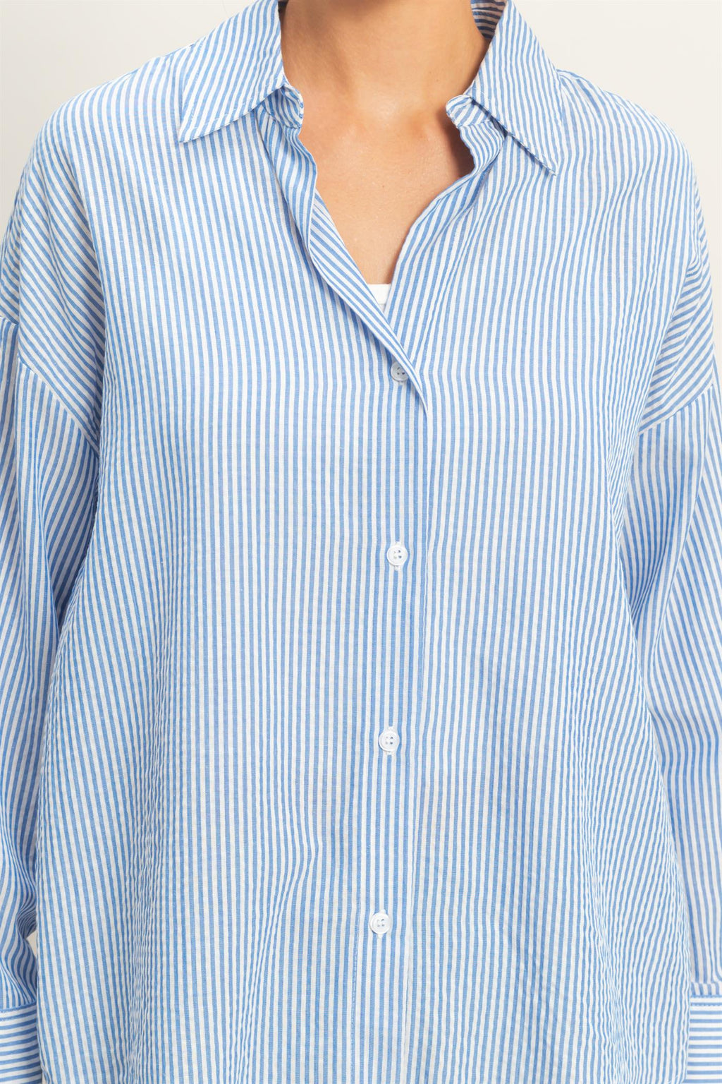 Women’s Striped Button-Up Shirt – Oversized Long Sleeve Collared Blouse