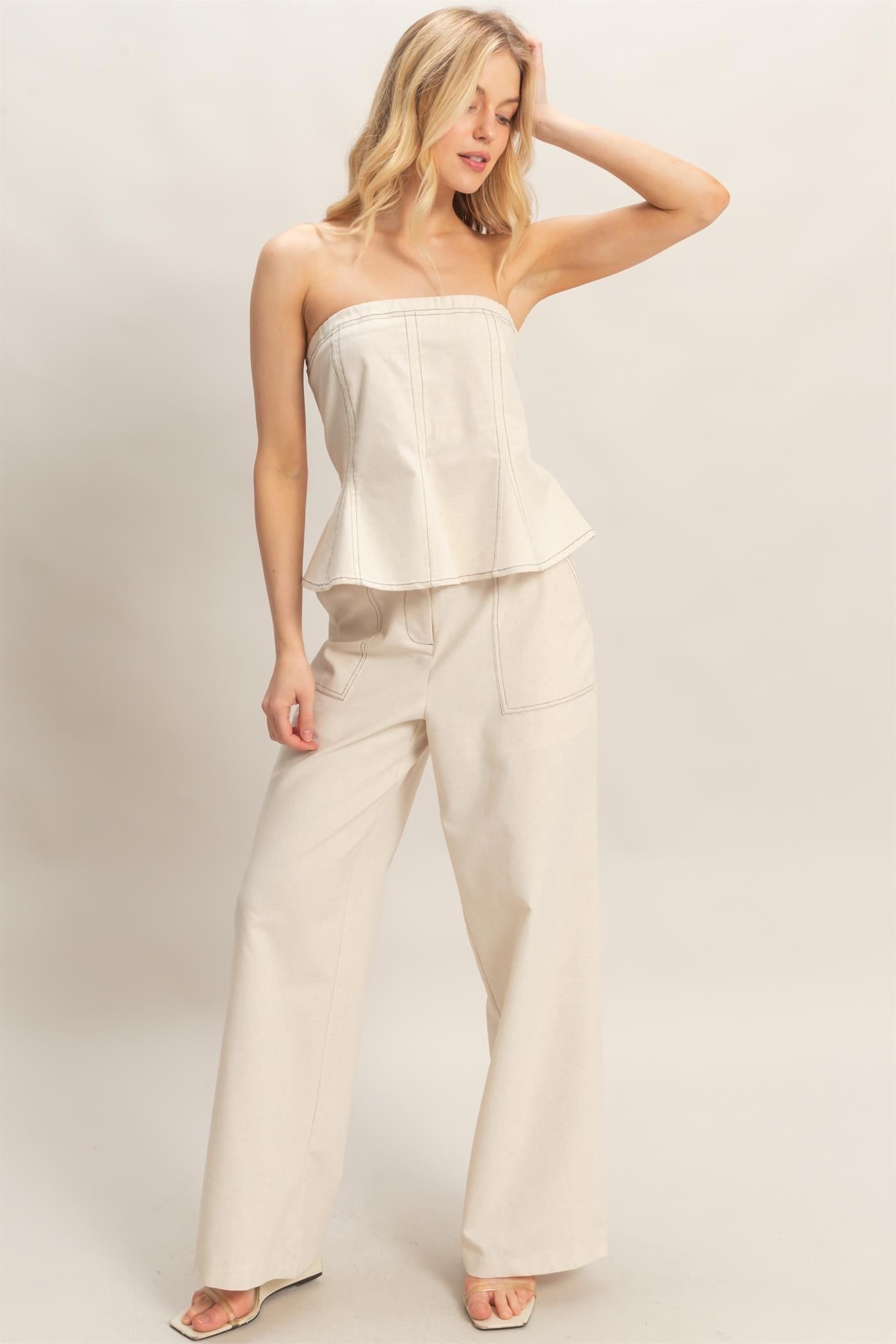 Women’s Peplum Tube Top – Strapless Smocked Back Dressy Blouse with Side Zipper