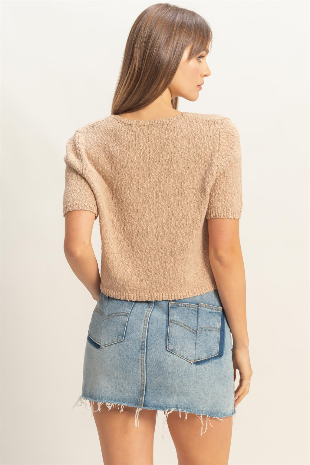 V-Neck Cropped Button Cardigan