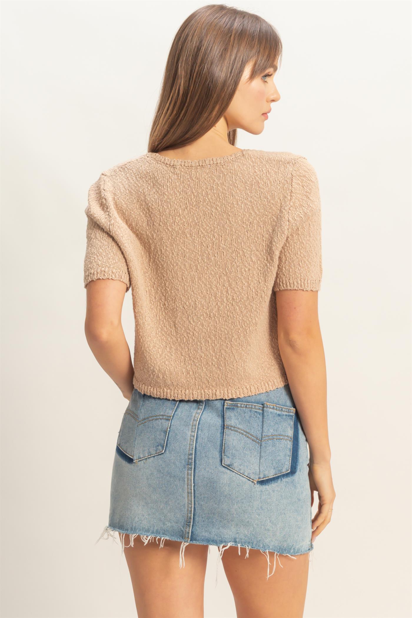 V-Neck Cropped Button Cardigan