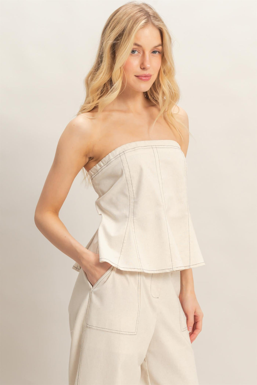 Women’s Peplum Tube Top – Strapless Smocked Back Dressy Blouse with Side Zipper