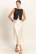 Women’s Satin Midi Skirt – Cream High Waist Slip Skirt for Chic Outfits