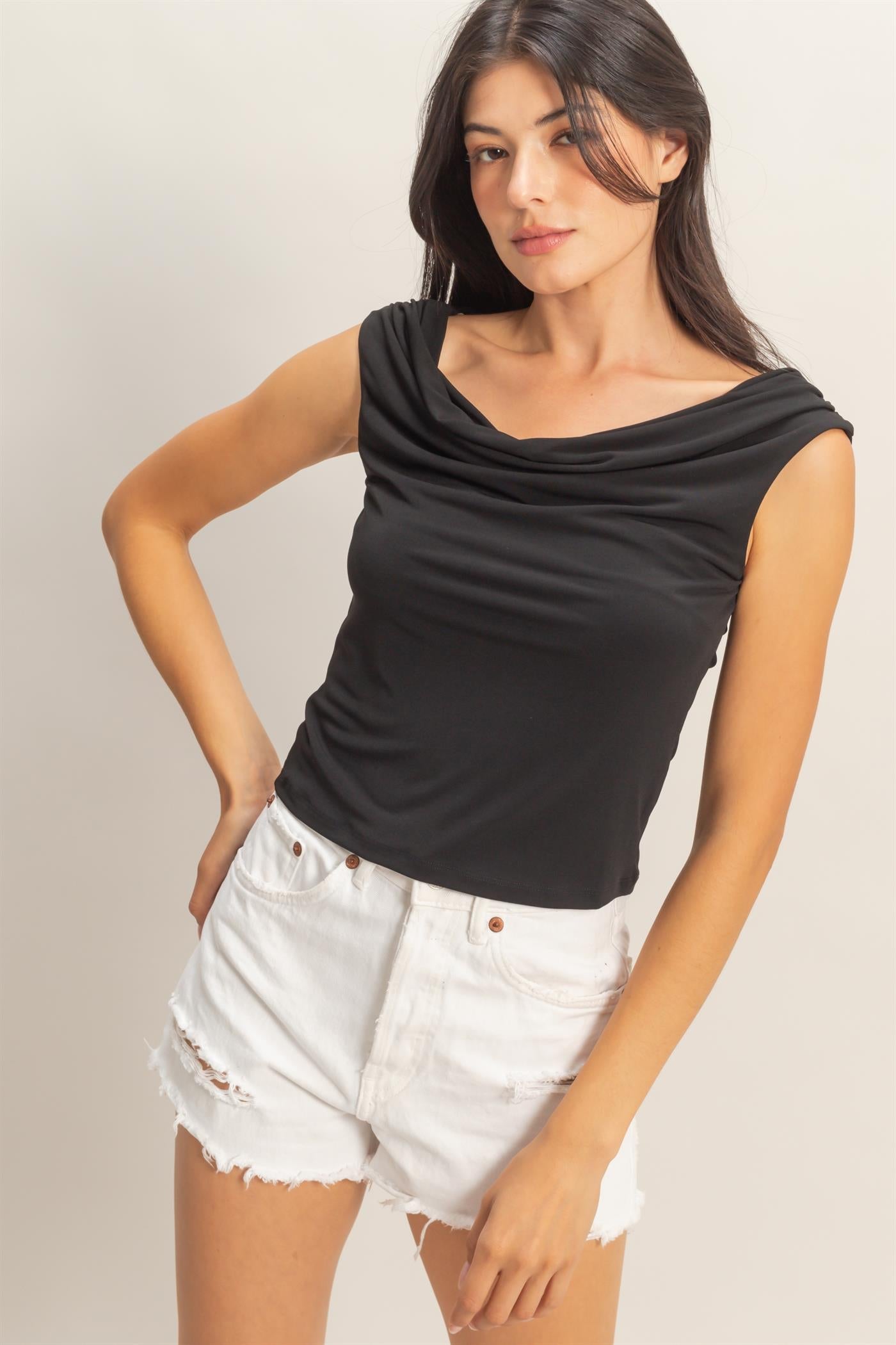 Cowl Neck Sleeveless Top