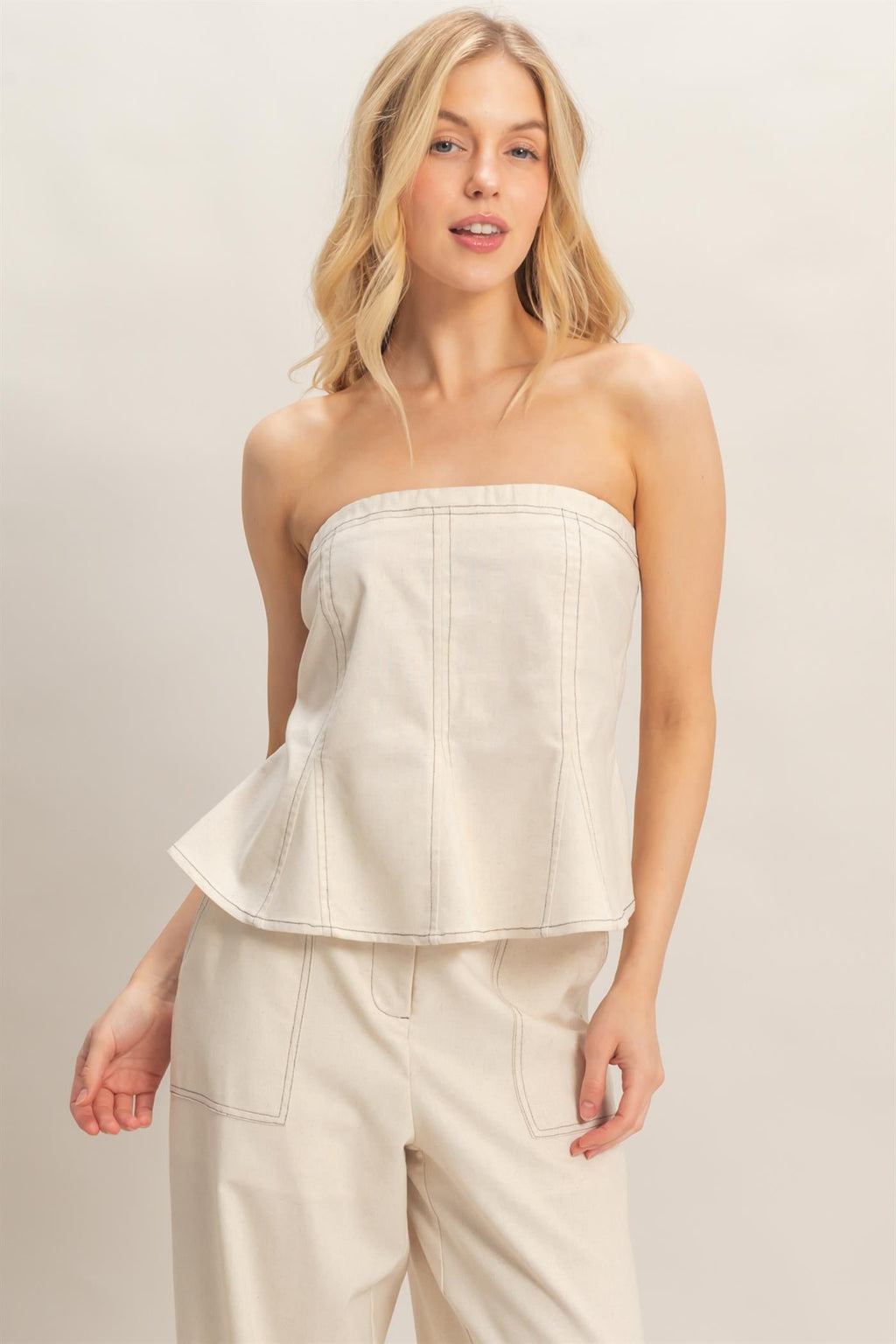 Women’s Peplum Tube Top – Strapless Smocked Back Dressy Blouse with Side Zipper