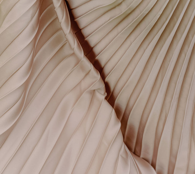 Beige Pleated Maxi Dress with Spaghetti Straps