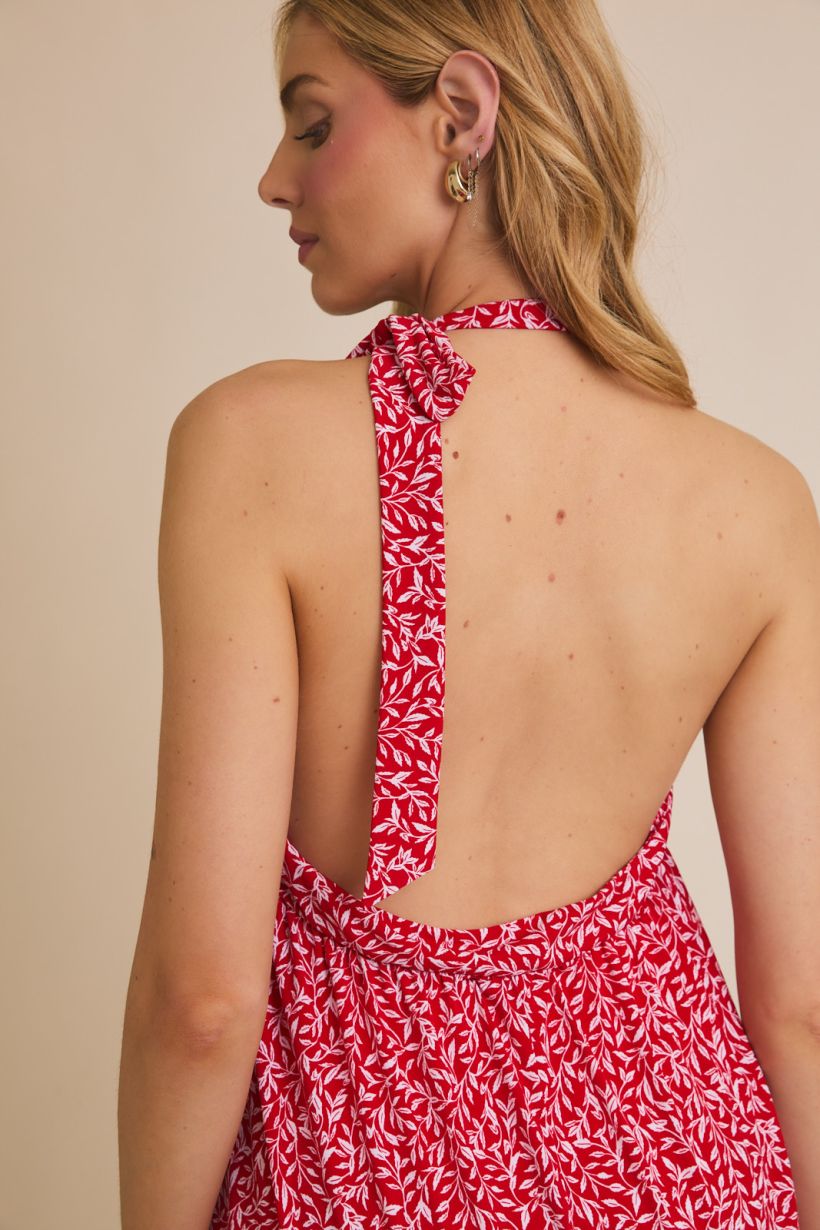 Round Neck Sleeveless Bow Halter Top – Flowy Printed Summer Blouse