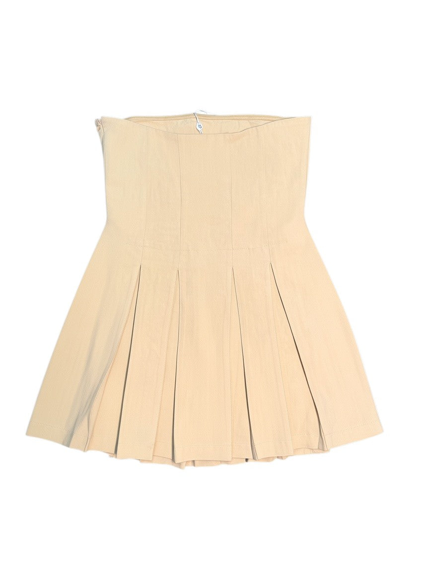 Yanet Collection Shop beige strapless mini skirt with a pleated design and side zipper closure