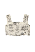 Yanet Collection Shop beige sleeveless crop top with square neckline and whimsical black architectural line art print