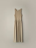 Yanet Collection Shop beige sleeveless maxi dress with a ribbed bodice and gathered waist in a relaxed fit.
