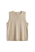 Yanet Collection Shop beige sleeveless knit top with a ribbed crew neckline and relaxed fit.