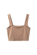 Yanet Collection Shop beige sleeveless crop top with a square neckline and a fitted, soft stretchable silhouette.