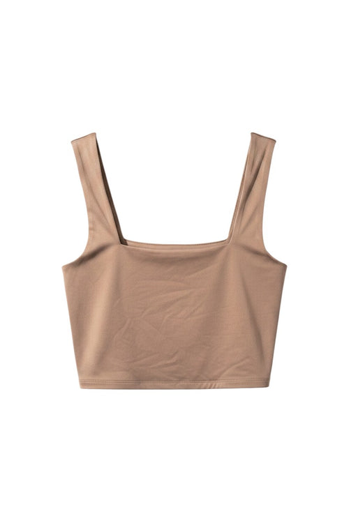 Yanet Collection Shop beige sleeveless crop top with a square neckline and a fitted, soft stretchable silhouette.