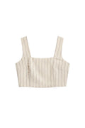 Yanet Collection Shop beige sleeveless crop top with thin vertical stripes and a square neckline.