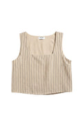 Yanet Collection Shop beige sleeveless crop top with a square neckline and vertical dark stripes in textured fabric.