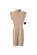 Yanet Collection Shop beige midi bodycon dress with a mock neck and textured fabric in a sleeveless silhouette.