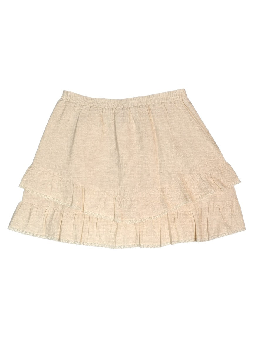 Yanet Collection Shop beige tiered mini skirt with ruffled hem and elastic waistband in soft cotton fabric