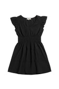 Yanet Collection Shop black textured mini dress with short flutter sleeves and a flattering smocked waist.