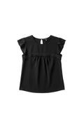 Yanet Collection Shop black flutter sleeve top with delicate lace trim and keyhole back detail.