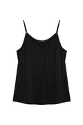 Yanet Collection Shop black tank top with delicate spaghetti straps and a subtle vertical striped texture