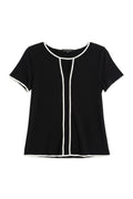 Yanet Collection Shop black short sleeve top with white trim detail and a keyhole neckline in a relaxed fit