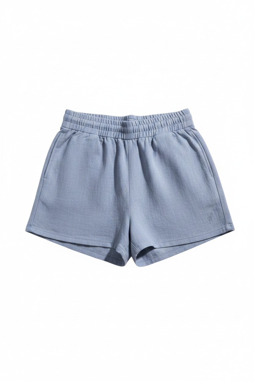 Yanet Collection Shop blue high-waist relaxed shorts with an elastic waistband and soft, lightweight fabric.