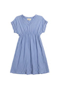 Yanet Collection Shop blue striped short sleeve dress with v-neckline and waist tie in a relaxed fit