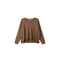 Yanet Collection Shop brown long sleeve sweater with a relaxed fit, soft texture, and a ribbed hem detail.