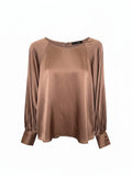 Yanet Collection Shop Fifty street brown satin blouse with long sleeves and button cuffs