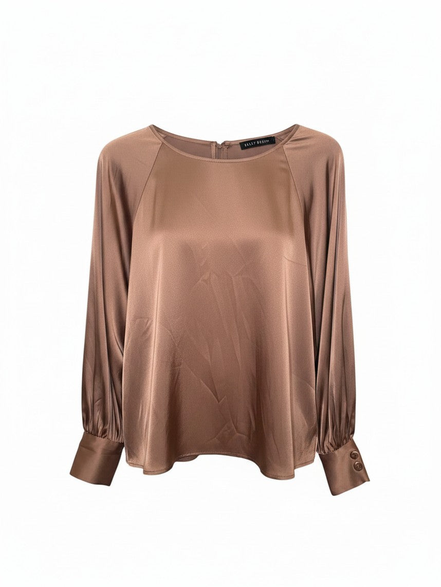 Yanet Collection Shop Fifty street brown satin blouse with long sleeves and button cuffs