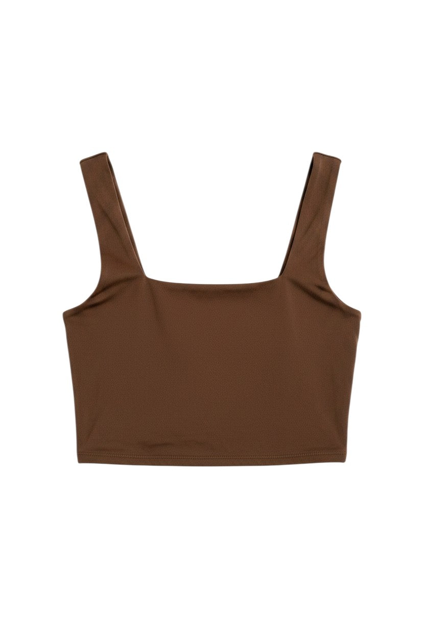 Yanet Collection Shop brown sleeveless crop top with a square neckline in soft stretchable fabric