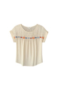 Yanet Collection Shop cream short sleeve top with colorful floral embroidery and textured fabric detail